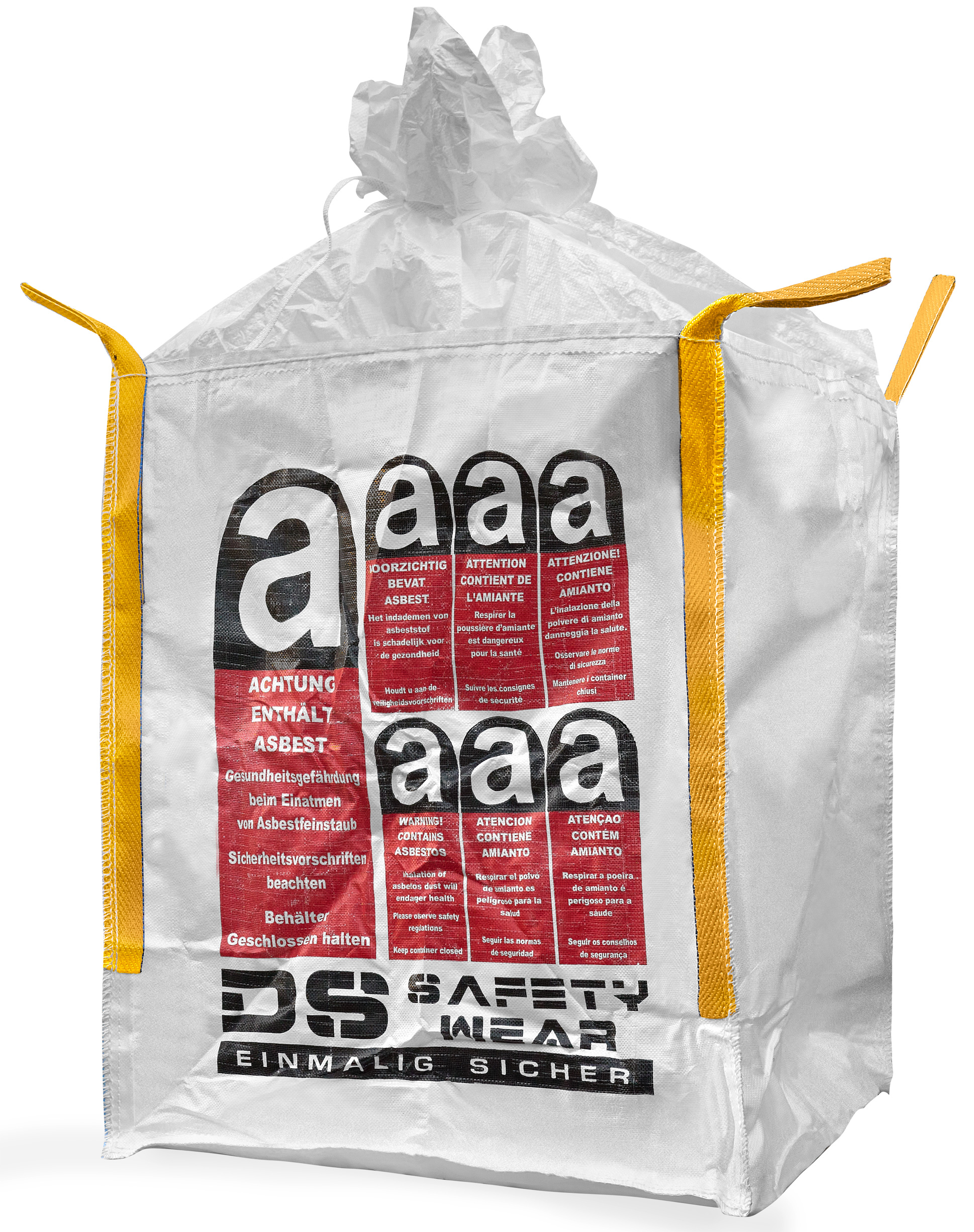 Entsorgungs-Big Bag, 90 x 90 x 110 cm, beschichtet, mit Schürze, Warndruck: Asbest Entsorgungs-Big Bag, 90 x 90 x 110 cm, beschichtet, mit Schürze, Warndruck: Asbest